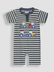 JoJo Maman Bébé Khaki Green Tractor Dino Scene Romper - Image 1 of 3