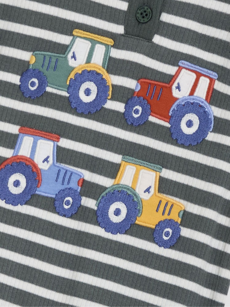 JoJo Maman Bébé Khaki Green Tractor Appliqué Romper - Image 3 of 3 JoJo Maman Bébé Khaki Green Tractor Appliqué Romper - Image 3 of 3