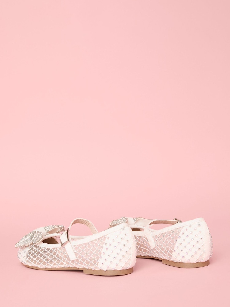 Lipsy White Flat Diamante Bow Occasion Ballerina Pumps - Image 4 of 4