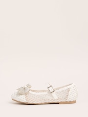 Lipsy White Flat Diamante Bow Occasion Ballerina Pumps - Image 5 of 5