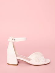 Lipsy White Low Block Heel Flower Corsage Occasion Sandals - Image 1 of 5