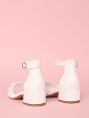 Lipsy White Low Block Heel Flower Corsage Occasion Sandals - Image 3 of 5