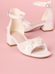 Lipsy White Low Block Heel Flower Corsage Occasion Sandals - Image 4 of 5