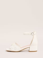 Lipsy White Low Block Heel Flower Corsage Occasion Sandals - Image 5 of 5
