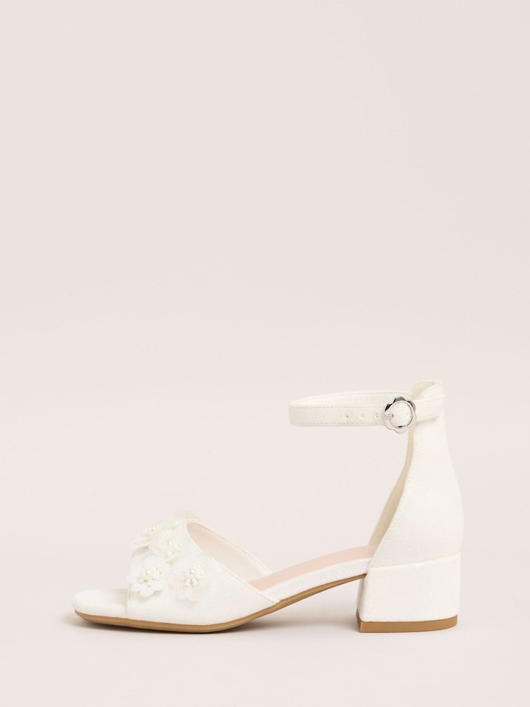 Lipsy White Low Block Heel Flower Corsage Occasion Sandals - Image 5 of 5