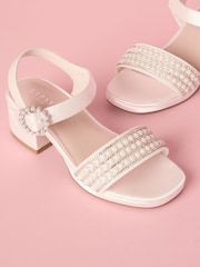 Lipsy White Low Block Heel Platform Pearl Occasion Sandals - Image 1 of 5