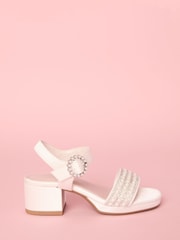 Lipsy White Low Block Heel Platform Pearl Occasion Sandals - Image 2 of 5