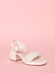 Lipsy White Low Block Heel Platform Pearl Occasion Sandals - Image 3 of 5