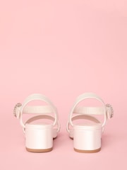 Lipsy White Low Block Heel Platform Pearl Occasion Sandals - Image 4 of 5