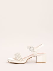 Lipsy White Low Block Heel Platform Pearl Occasion Sandals - Image 5 of 5