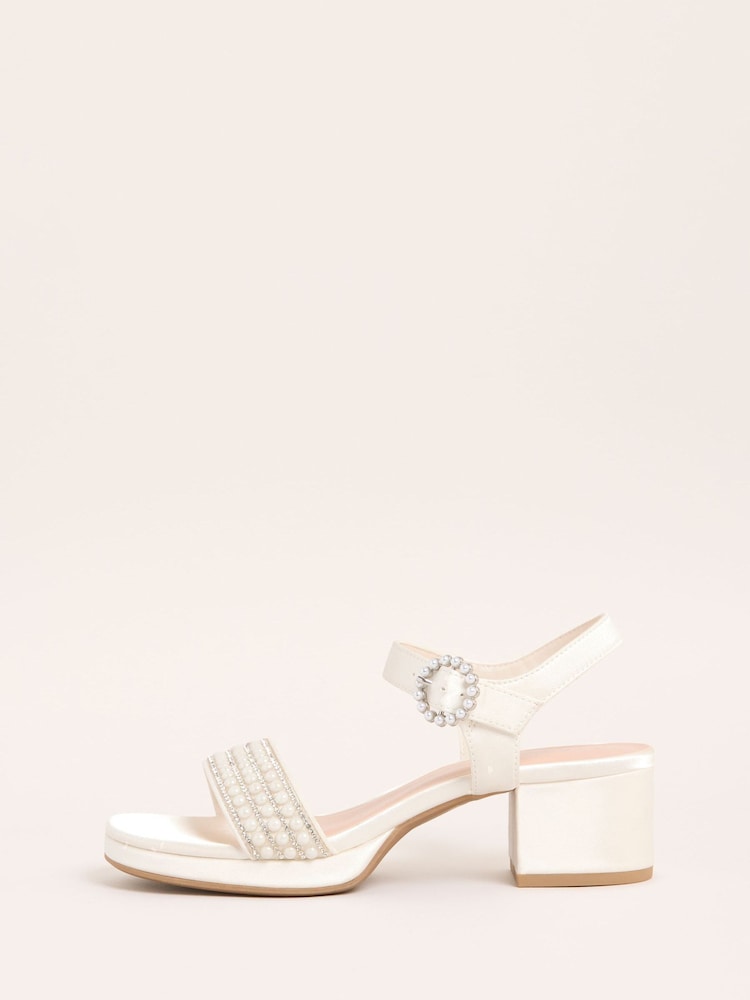 Lipsy White Low Block Heel Platform Pearl Occasion Sandals - Image 5 of 5