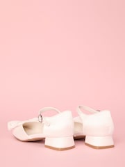 Lipsy White Low Block Heel Pearl Bow Occasion Flower Girl Heeled Sandals - Image 4 of 5