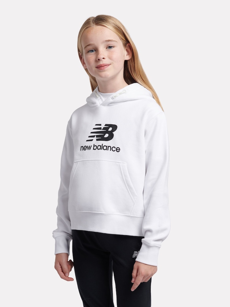 New Balance White Girls Brush Back Stacked Logo Hoodie - Image 6 of 6
