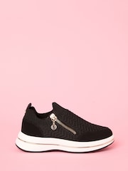 črna - Lipsy Pull On Side Zip Stretch Knit Chunky Runner Trainers - Slika 1 iz 6