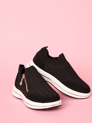 črna - Lipsy Pull On Side Zip Stretch Knit Chunky Runner Trainers - Slika 4 iz 6