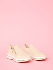 Lipsy Cream Pull On Side Zip Stretch Knit Chunky Runner Trainers - Image 2 of 6