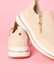 Lipsy Cream Pull On Side Zip Stretch Knit Chunky Runner Trainers - Image 3 of 6