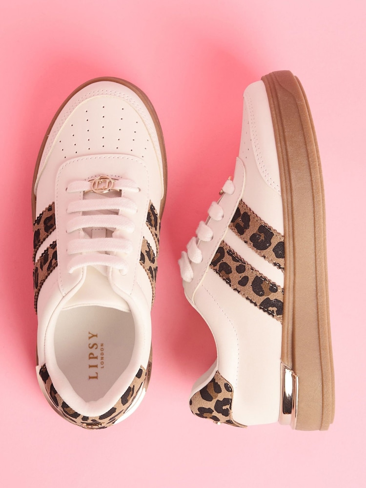 Leopardo blanco - Lipsy Slim Flat Sole Stripe Gum Outsole Trainers - Imagen 1 de 5 Leopardo blanco - Lipsy Slim Flat Sole Stripe Gum Outsole Trainers - Imagen 1 de 5