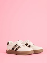 Lipsy White Leopard Slim Flat Sole Stripe Gum Outsole Trainers - Image 2 of 5