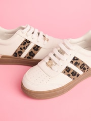 Lipsy White Leopard Slim Flat Sole Stripe Gum Outsole Trainers - Image 3 of 5