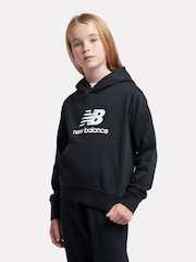 New Balance Black Girls Brush Back Stacked Logo Hoodie - Image 1 of 5