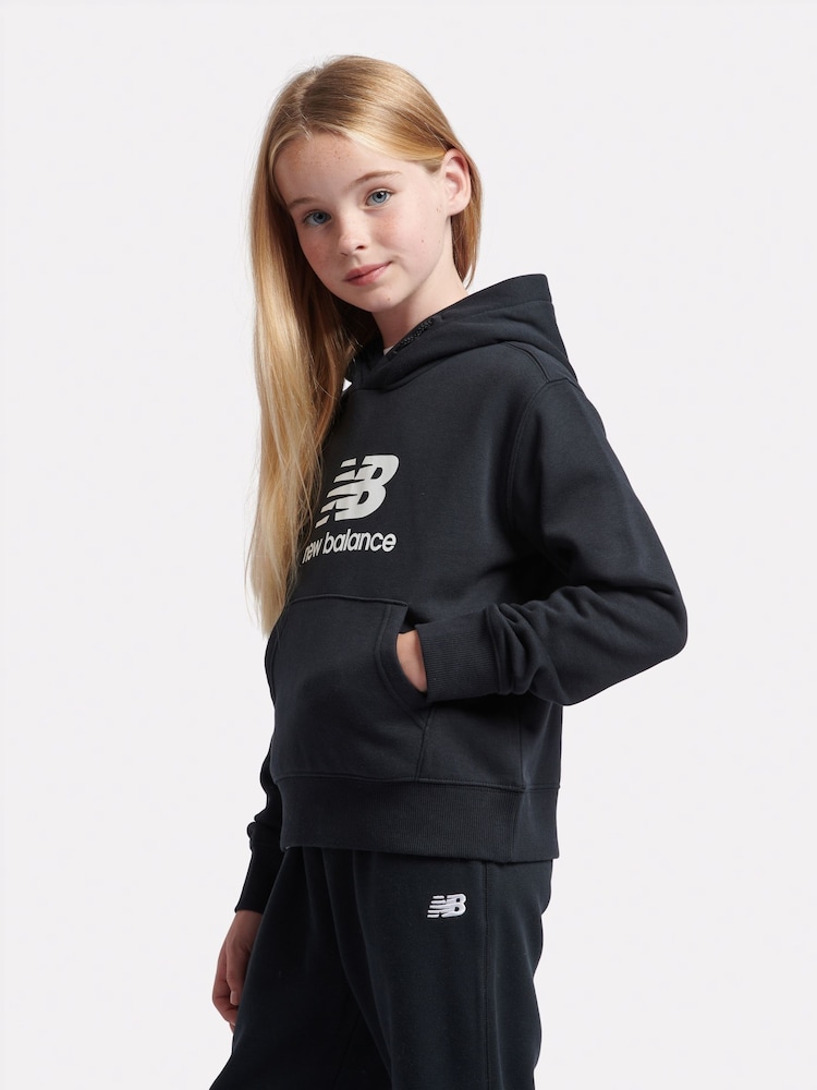 New Balance Black Girls Brush Back Stacked Logo Hoodie - Image 2 of 5