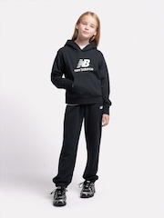 New Balance Black Girls Brush Back Stacked Logo Hoodie - Image 5 of 5