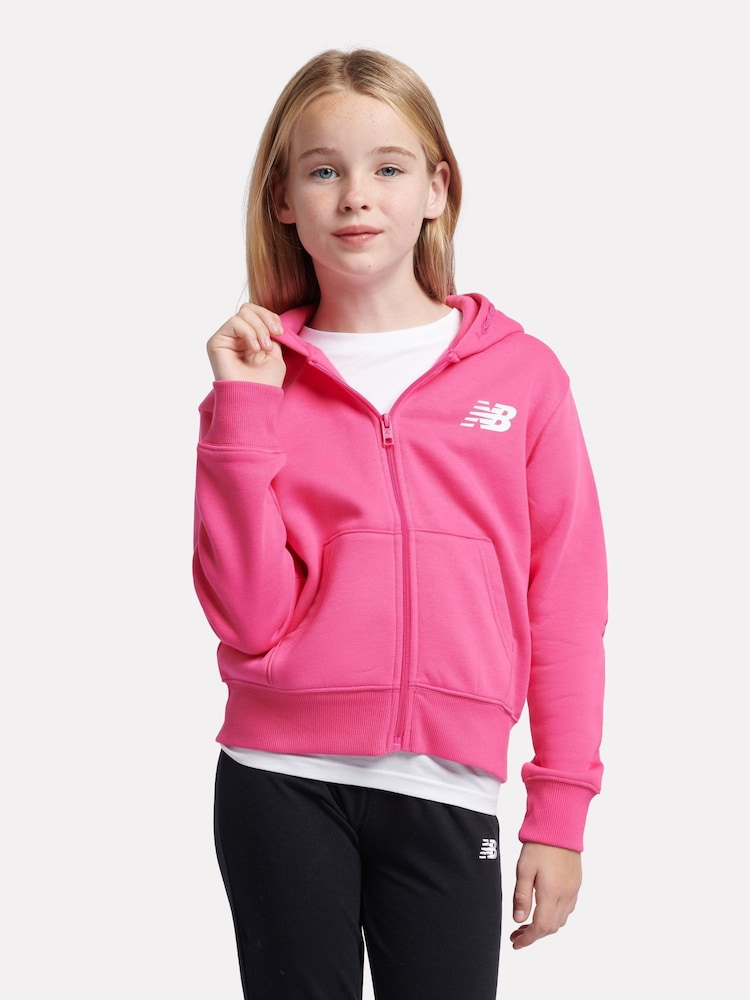 New Balance Pink Girls Brush Back Graphic Zip Hoodie - Image 1 of 5
