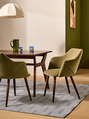MADE.COM Set of 2 Fern Green Velvet and Dark Legs Lule Arm Dining Chairs - Image 1 of 5