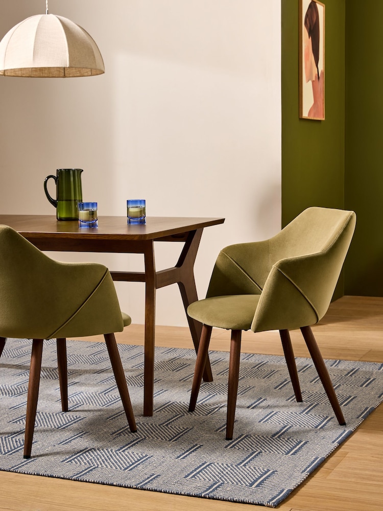 MADE.COM Set of 2 Fern Green Velvet and Dark Legs Lule Arm Dining Chairs - Image 1 of 5