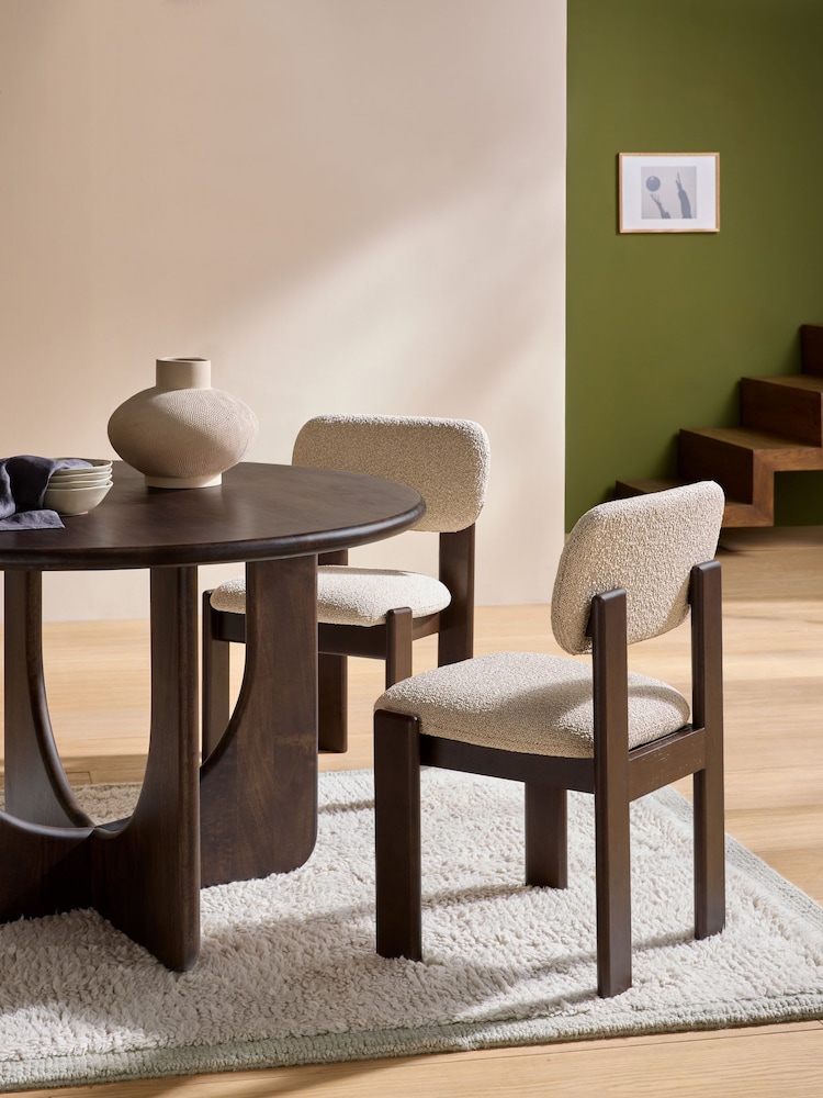 MADE.COM Set of 2 Cream Boucle Colton Oak Stain Frame Dining Chairs - Image 1 of 6