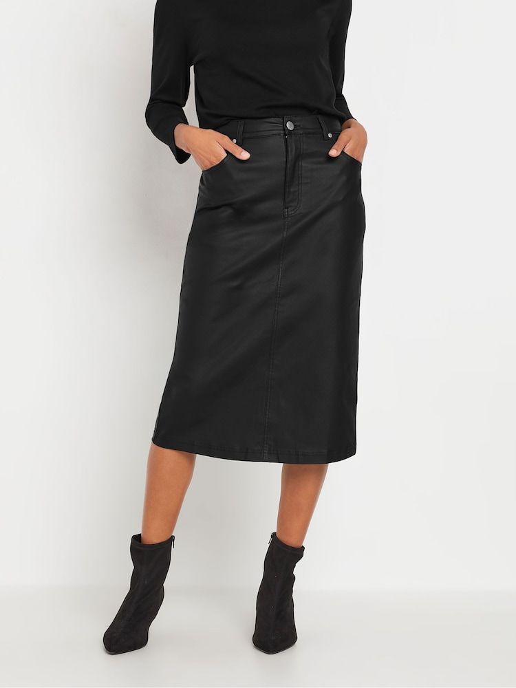 M&Co Black Coated Midi Skirt - Image 1 of 5