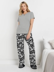 M&Co Grey Floral Short Sleeve Wide Leg Pyjamas Set - Image 1 of 4