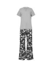 M&Co Grey Floral Short Sleeve Wide Leg Pyjamas Set - Image 4 of 4
