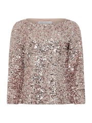 M&Co Gold Sequin Flute Sleeve Top - Image 6 of 6
