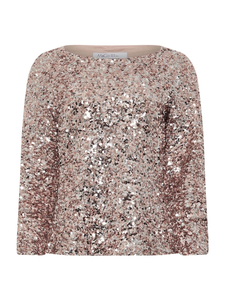 M&Co Gold Sequin Flute Sleeve Top - Image 6 of 6