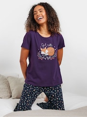 M&Co 100% Cotton Goodnight Fox Short Sleeve Wide Leg Pyjamas Set - صورة 4 من 5