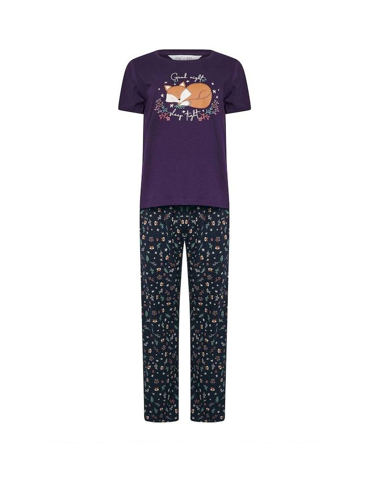 M&Co 100% Cotton Goodnight Fox Short Sleeve Wide Leg Pyjamas Set - صورة 5 من 5