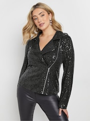 M&Co Black Sequin Biker Jacket - Image 1 of 5