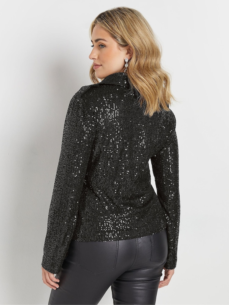 M&Co Black Sequin Biker Jacket - Image 2 of 5