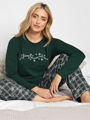 M&Co Green Star Check Long Sleeve Wide Leg Pyjamas Set - Image 2 of 5