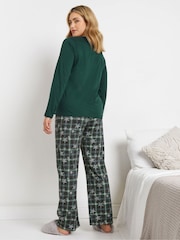 M&Co Green Star Check Long Sleeve Wide Leg Pyjamas Set - Image 3 of 5