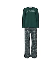 M&Co Green Star Check Long Sleeve Wide Leg Pyjamas Set - Image 5 of 5