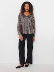 M&Co Gold V-Neck Long Sleeve Sequin Top - Image 3 of 5