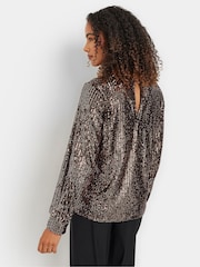 M&Co Gold V-Neck Long Sleeve Sequin Top - Image 4 of 5