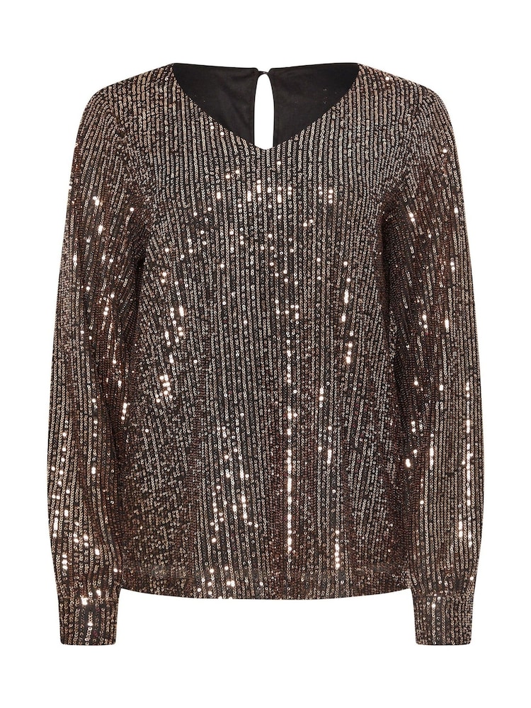 M&Co Gold V-Neck Long Sleeve Sequin Top - Image 5 of 5