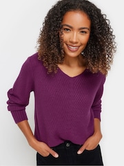 M&Co Purple V-Neck Stitch Jumper - Image 1 of 4