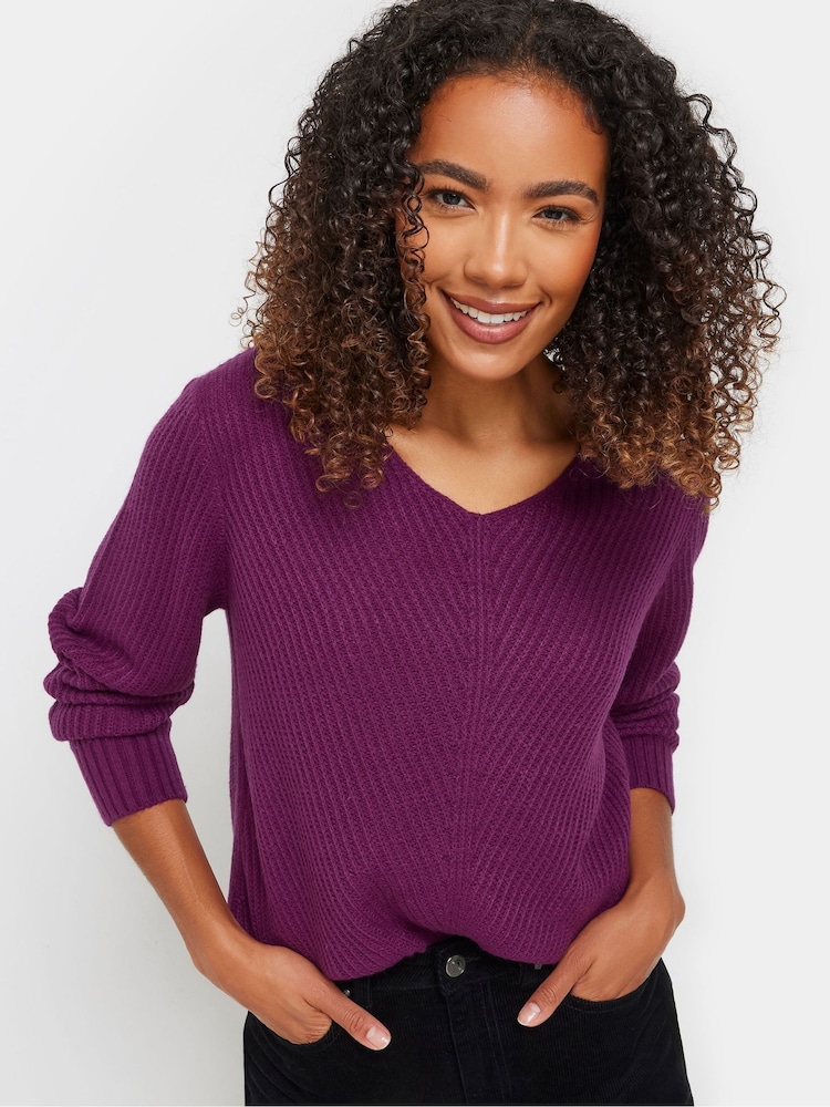 M&Co Purple V-Neck Stitch Jumper - Image 1 of 4
