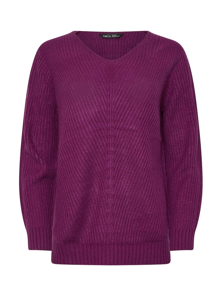 M&Co Purple V-Neck Stitch Jumper - Image 4 of 4