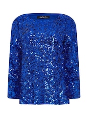 M&Co Blue Sequin Flute Sleeve Top - Image 5 of 5